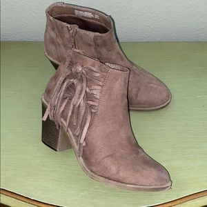 Fringe heel booties.  Tan/taupe.  8.5.
